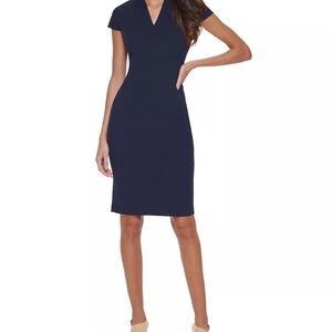 Calvin Klein Womens Navy V-Neck Knee-Length Work Sheath Dress NWT